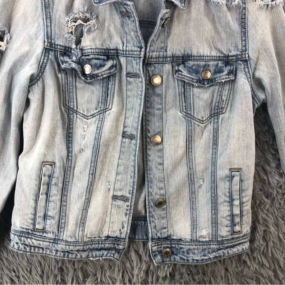 American Eagle Outfitters Jacket Womens Large Distressed Button Up Denim